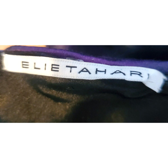 Elie Tahari Black & Purple Abstract Print Ruffle Sleeveless Silk Sheath Dress S - Picture 4 of 4